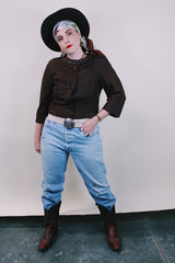 Women's vintage 1960's Buddy Bates label pure silk 3/4 arm length cropped chocolate brown jacket with round neck, three fabric covered buttons, and a full liner.