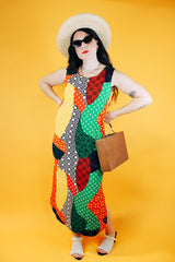 sleeveless abstract print multicolor vintage dress midi length cotton