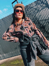 Women's or men's vintage 1970's Don Soper California by Duke of Hollywood label long sleeve button up shirt with dagger collar, chest pocket, and pearly buttons.