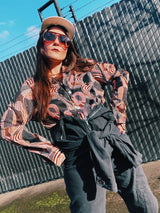 Women's or men's vintage 1970's Don Soper California by Duke of Hollywood label long sleeve button up shirt with dagger collar, chest pocket, and pearly buttons.