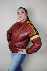 vintage 1970's Baskin, Made in Italy label long sleeve heather grey wool material printed button up cardigan sweater