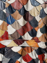 long sleeve multi colored scalloped patchwork leather jacket double lapel vintage 1970's