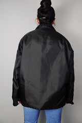 vintage 1980's California label long sleeve brown zip up sports jacket with green stripes on the sleeves in nylon material