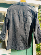 long sleeve oversized black cotton jacket with gold embroidery and bead details women's vintage 1980's