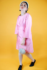 3/4 arm length pink silk like dress knee length vintage 1960's shift