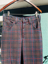 navy red and green tartan plaid print Lee pants vintage 1970's