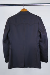 Women's or men's western style vintage 1970's Levi's Western Wear, San Francisco label long sleeve dark chocolate brown polyester blazer with two button closure.