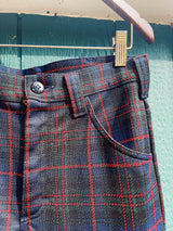 navy red and green tartan plaid print Lee pants vintage 1970's