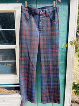 navy red and green tartan plaid print Lee pants vintage 1970's