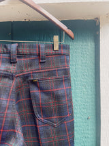 navy red and green tartan plaid print Lee pants vintage 1970's