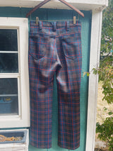 navy red and green tartan plaid print Lee pants vintage 1970's