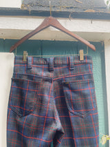 navy red and green tartan plaid print Lee pants vintage 1970's