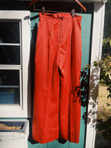 burnt orange silk like high waisted pants vintage 1970's women's