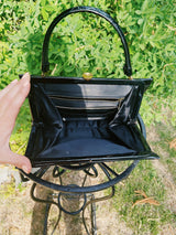 black patent leather box purse with gold hardware 1950's vintage
