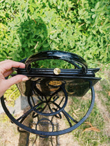 black patent leather box purse with gold hardware 1950's vintage