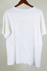 Women's or men's vintage 1980's Quality Garments by Richee, Made in Australia label short sleeve white cotton t-shirt with Boom Crash Opera band graphic in black and red on the front.