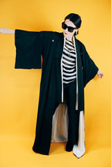 black floor length kimono with embroidered peacock vintage