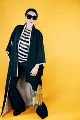 black floor length kimono with embroidered peacock vintage