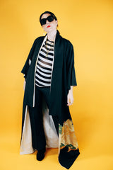 black floor length kimono with embroidered peacock vintage