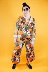 long sleeve quilted jumpsuit with eyelet trim vintage women's 1970's