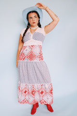 short sleeve maxi dress with patchwork print vintage 1970's