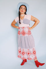 short sleeve maxi dress with patchwork print vintage 1970's