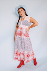 short sleeve maxi dress with patchwork print vintage 1970's