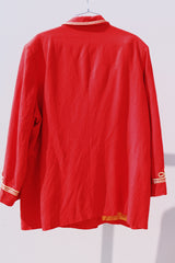 red linen blazer with gold metallic trim double breasted closure vintage men's 1980's