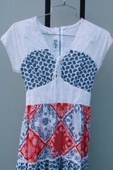 short sleeve maxi dress with patchwork print vintage 1970's