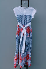 short sleeve maxi dress with patchwork print vintage 1970's