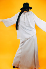 light lavender sheer caplet and maxi skirt set vintage 1970's