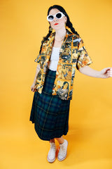 short sleeve button up shirt with collar and Sauguin photo print throughout 1970's vintage