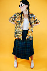 short sleeve button up shirt with collar and Sauguin photo print throughout 1970's vintage