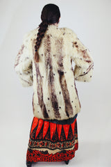 cream faux fur long coat with no closure vintage 1970's