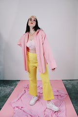 long sleeve pastel pink button up shirt with collar vintage 1970's