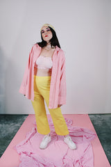 long sleeve pastel pink button up shirt with collar vintage 1970's