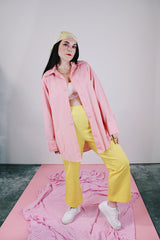 long sleeve pastel pink button up shirt with collar vintage 1970's