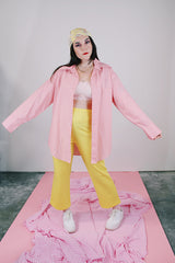 long sleeve pastel pink button up shirt with collar vintage 1970's