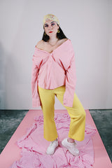 long sleeve pastel pink button up shirt with collar vintage 1970's