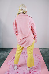 long sleeve pastel pink button up shirt with collar vintage 1970's