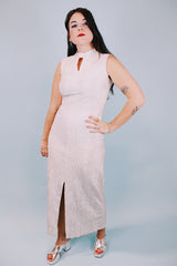 vintage 1960's ankle length dress sleeveless in silver metallic