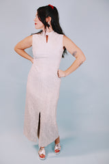 vintage 1960's ankle length dress sleeveless in silver metallic