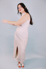 vintage 1960's ankle length dress sleeveless in silver metallic