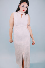 vintage 1960's ankle length dress sleeveless in silver metallic