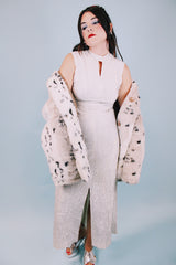 1970's vintage faux fur coat white and cream with black spots pockets and buttons