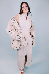 1970's vintage faux fur coat white and cream with black spots pockets and buttons