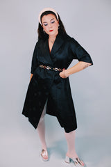 3/4 arm length black satin kimono style evening jacket women's vintage 1950's
