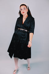 3/4 arm length black satin kimono style evening jacket women's vintage 1950's