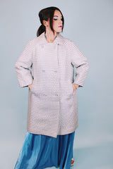 1960's vintage silver metallic double breasted coat with collar