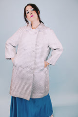 1960's vintage silver metallic double breasted coat with collar